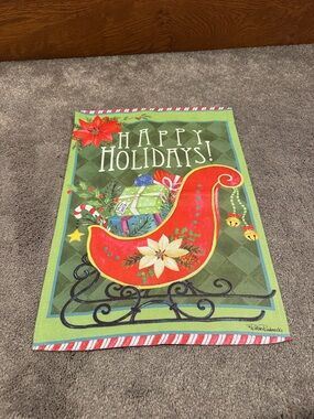 Robin Roderick “Happy Holidays” Christmas Sleigh Garden Flag 12.5x18